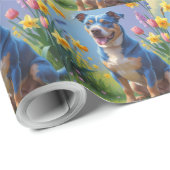 ブルーヒーラー犬の春の花の絵 ラッピングペーパー (ロールコーナー)