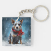 ブルーヒーラー犬の雪のクリスマス キーホルダー (裏面)