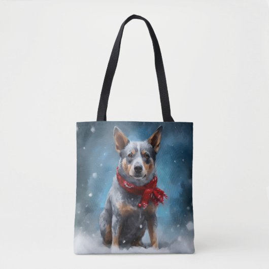 ブルーヒーラー犬の雪のクリスマス トートバッグ (正面)