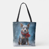 ブルーヒーラー犬の雪のクリスマス トートバッグ (裏面)