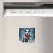ブルーヒーラー犬の雪のクリスマス マグネット (インサイチュ (食洗機))