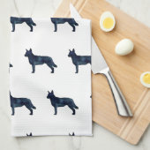 ブルーヒーラー犬ブリードシルエットブラックウォーター色 キッチンタオル (四つ折り)