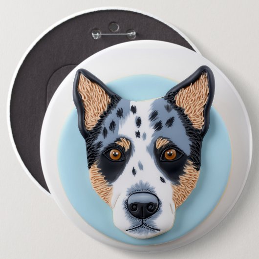 ブルーヒーラー犬 3Dデザイン 缶バッジ (正面&裏面)