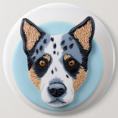 ブルーヒーラー犬 3Dデザイン 缶バッジ (正面)