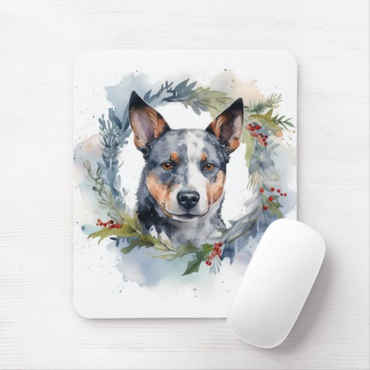 ブルーヒーラー クリスマスリース 祝祭の犬 マウスパッド (マウス)