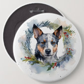 ブルーヒーラー クリスマスリース 祝祭の犬 缶バッジ (正面&裏面)