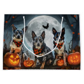 ブルーヒーラー・ハロウィーンの不気味な ラージペーパーバッグ (正面)