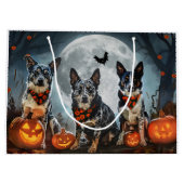 ブルーヒーラー・ハロウィーンの不気味な ラージペーパーバッグ (裏面)