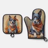 ブルーヒーラー 鍋つかみ&鍋敷きセット (正面)