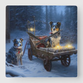 ブルーヒーラー 雪のそり クリスマスの飾り スクエア壁時計 (正面)