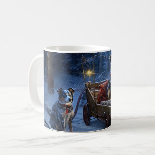 ブルーヒーラー 雪景色のそり クリスマス装飾 コーヒーマグカップ (正面左)