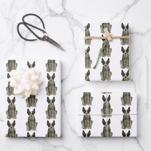 ブルーヒーラーACDキャトルドッグウォーターカラーアート ラッピングペーパーシート (正面)