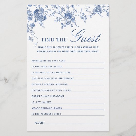 ブルービクトリアンガーデンフランスのブライダルシャワーゲーム (正面)