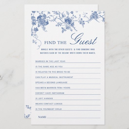 ブルービクトリアンガーデンフランスのブライダルシャワーゲーム (正面/裏面)