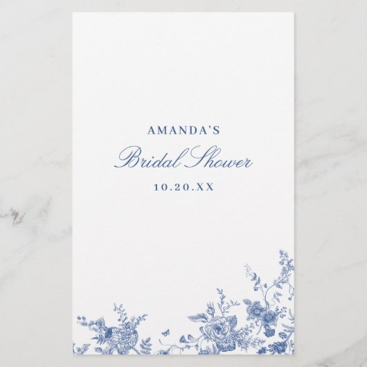 ブルービクトリアンガーデンフランスのブライダルシャワーゲーム (裏面)