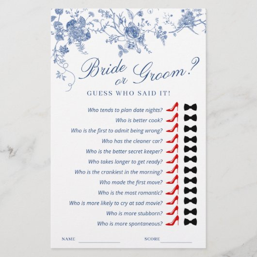 ブルービクトリアンガーデンフランスのブライダルシャワーゲーム (正面)