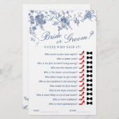 ブルービクトリアンガーデンフランスのブライダルシャワーゲーム (正面/裏面)