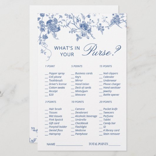 ブルービクトリアンガーデンフランスのブライダルシャワーゲーム (正面/裏面)