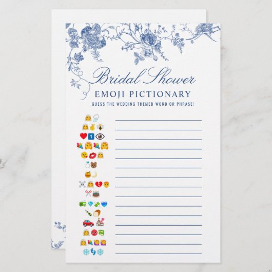 ブルービクトリアンガーデンフランスのブライダルシャワーゲーム (正面/裏面)