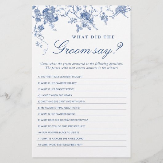 ブルービクトリアンガーデンフランスのブライダルシャワーゲーム (正面)