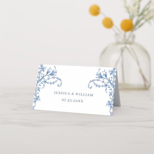 ブルービクトリアングレース華美フローラ結婚 プレイスカード (裏面)