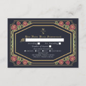 ブルービクトリアンゴシックバラ&ソーズウェディングRSVP エンクロージャーカード (正面)