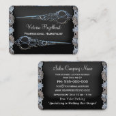 ブルービクトリアンハサミ金属仕上げ 名刺 (正面/裏面)