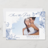 ブルービクトリアンフランスのバラガーデンQRコー結婚ド セーブザデート (正面)