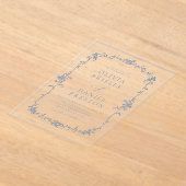 ブルービクトリアンフランスのヴィンテージ結婚式 アクリル招待状 (レイダウン)