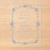 ブルービクトリアンフランスのヴィンテージ結婚式 アクリル招待状 (正面)