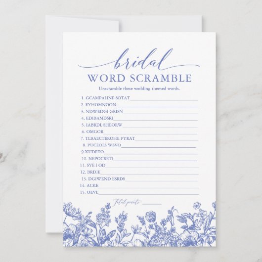 ブルービクトリアンフローラブライダルワールドスクランブルゲーム 招待状 (正面)