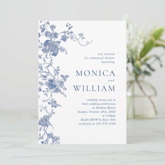 ブルービクトリアンフローラリハフランスのーサルディナー 招待状 (スタンド正面)