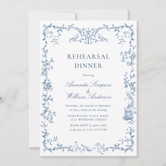 ブルービクトリアンフローラリハ華美ーサルディナー 招待状 (正面)