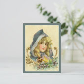 ブルービクトリアンヴィンテージはがき甘い女の子 ポストカード (スタンド正面)