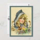 ブルービクトリアンヴィンテージはがき甘い女の子 ポストカード (正面/裏面)
