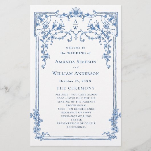 ブルービクトリアン結婚の式プログラム (正面)