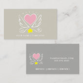 ブルービジネスの翼の介護者とピンクのハート 名刺 (正面/裏面)