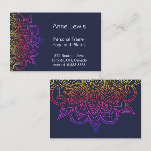 ブルービジネスカードと明るいフローラ曼荼羅 名刺 (正面/裏面)