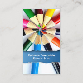 ブルービジネスカードをリッピングしたカラーペンシル講師 名刺