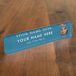 ブルービジネスモダンフォトプロフェッショナルエグゼクティブ デスクネームプレート