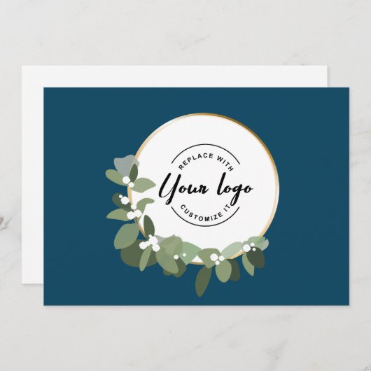 ブルービジネスモダンロゴハッピーホリデー シーズンカード (正面/裏面)