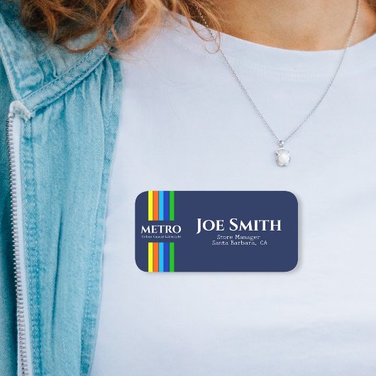 ブルービジネス名アーバンモダンド垂直ストライプ型 名札