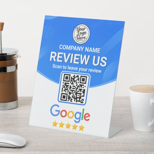 ブルービジネス評価QRコードサイン Googleレビュー 台座サイン (インサイチュ)