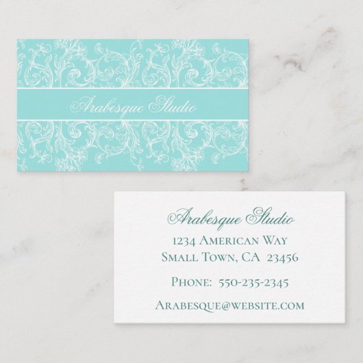 ブルービジネファンシースカードのスクロールワークホワイト 名刺 (正面/裏面)