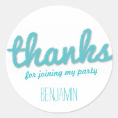 ブルービッグスケッチありがとう男の子の誕生日パーティーのお願い ラウンドシール (正面)