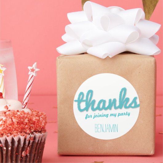 ブルービッグスケッチありがとう男の子の誕生日パーティーのお願い ラウンドシール (パーティー)