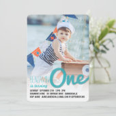 ブルービッグスケッチワンバースデーパーティー男の赤ちゃん 招待状 (スタンド正面)