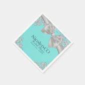 ブルービッグホワイトボウダイアモンズグラムパーティー スタンダードカクテルナプキン (角)