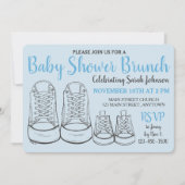 ブルービッグリトルシューズボーイ新生児シャワー 招待状 (正面)
