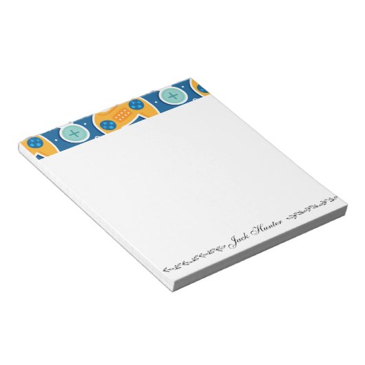 ブルービデオゲームをテーマにした名前パーソナライズされた ノートパッド (アングル)